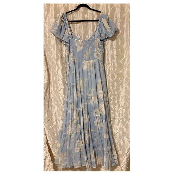 Free People Sundrenched Short-Sleeve Floral Maxi Dress Sky Blue Puff Sleeve - Picture 6 of 16